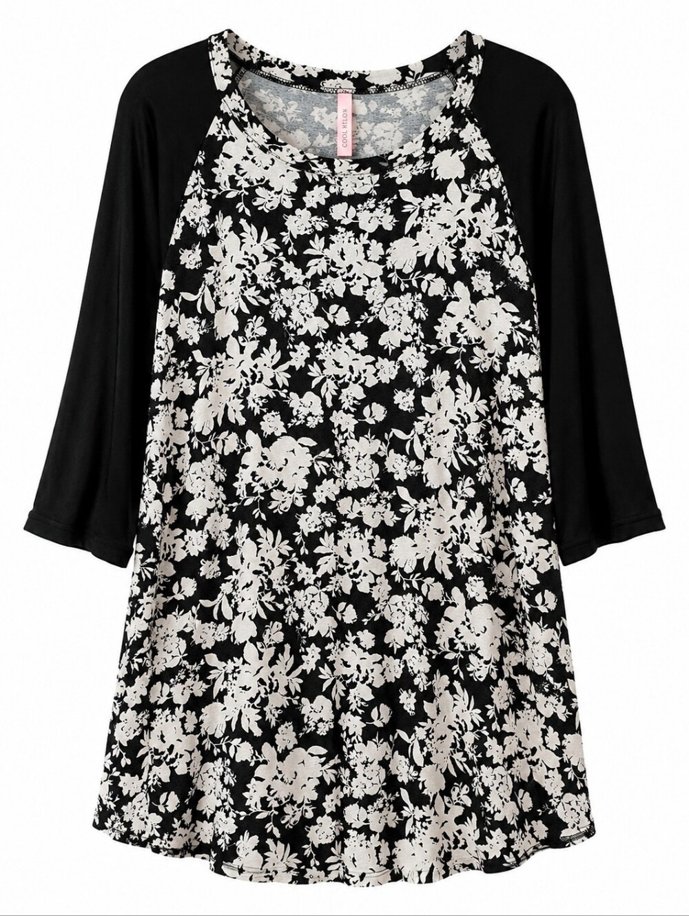Cool Melon Black White Floral 3/4 Sleeve Shirt Size 2XL
